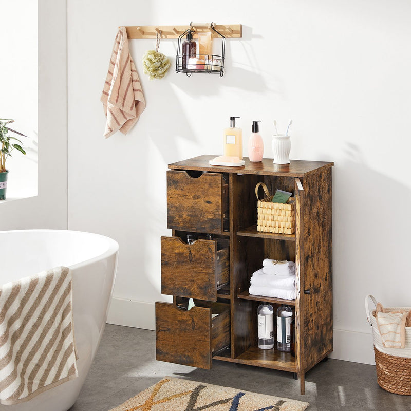 Freestanding Bathroom Floor Cabinet with Adjustable Shelf and Drawer Storage by Vasagle