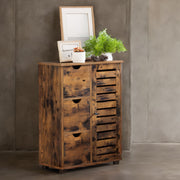 Rustic Brown Bathroom Floor Cabinet with Drawers and Adjustable Shelves for Storage by Vasagle