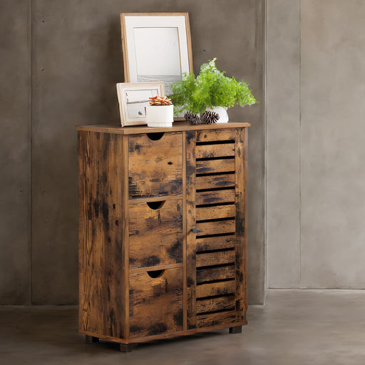 Rustic Brown Bathroom Floor Cabinet with Drawers and Adjustable Shelves for Storage by Vasagle