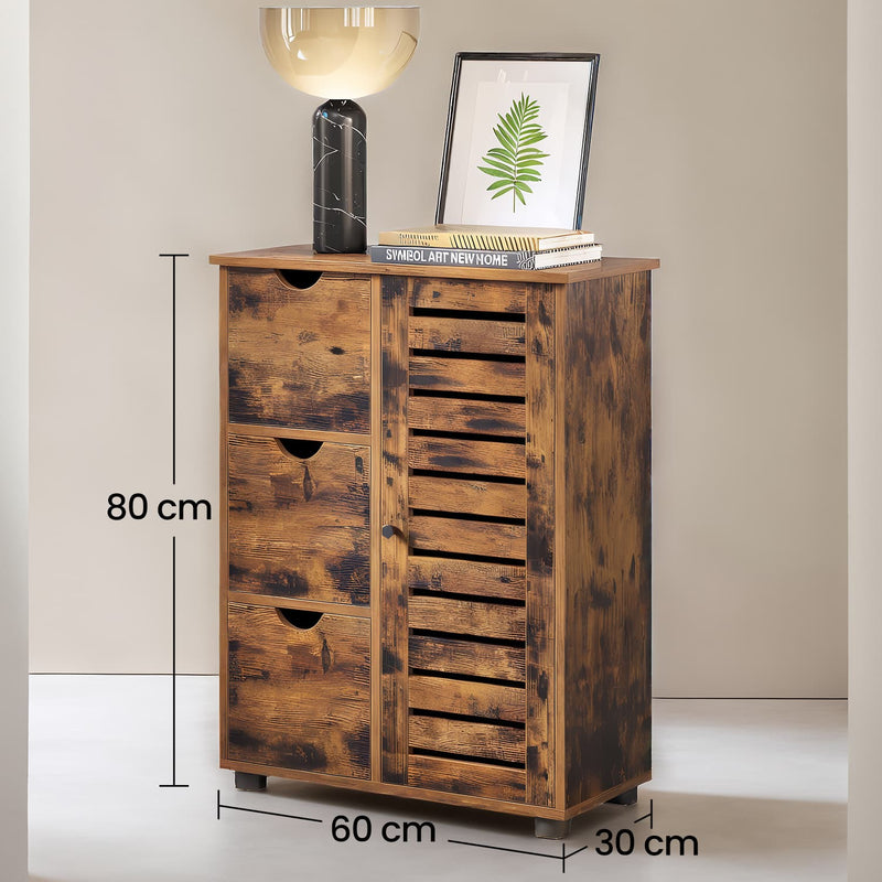 Rustic Brown Bathroom Floor Cabinet with Drawers and Adjustable Shelves for Storage by Vasagle