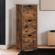 Rustic Brown Bathroom Storage Cabinet with 3 Drawers for Towels and Toiletries by Vasagle