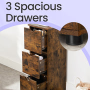 Rustic Brown Bathroom Storage Cabinet with 3 Drawers for Towels and Toiletries by Vasagle