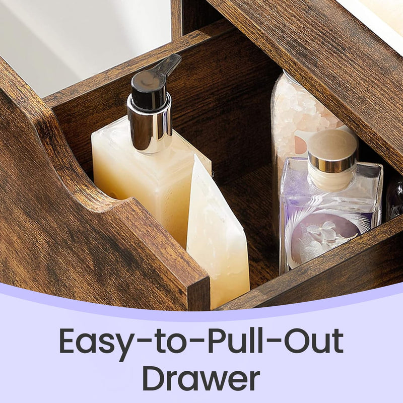 Rustic Brown Bathroom Storage Cabinet with 3 Drawers for Towels and Toiletries by Vasagle