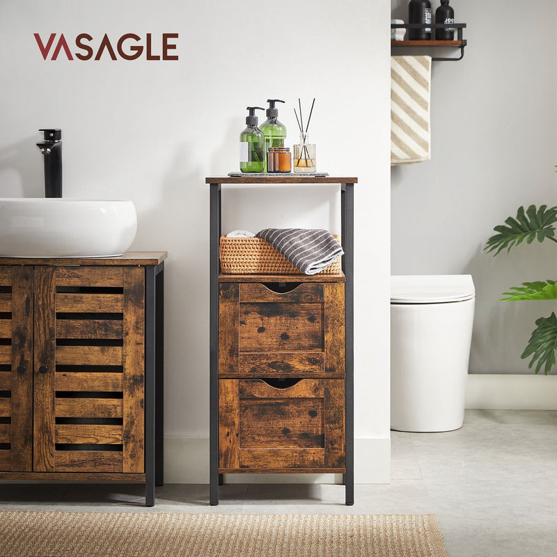 Rustic Brown Bathroom Storage Cabinet with 2 Drawers and Shelves for Organised Space by Vasagle