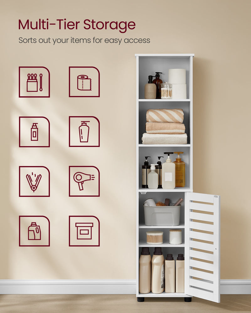 Cloud White Bathroom Floor Cabinet with Open Shelves for Storage and Organisation by Vasagle