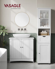 White Freestanding Bathroom Cabinet with Open Shelf for Storage and Organisation by Vasagle