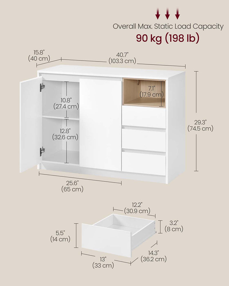 Modern Sideboard Cabinet with Adjustable Shelf and Storage Drawers for Dining Room by Vasagle