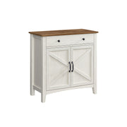 Rustic White and Honey Brown Storage Sideboard with Drawer for Dining Room by Vasagle