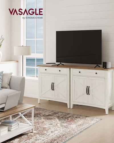 Rustic White and Honey Brown Storage Sideboard with Drawer for Dining Room by Vasagle