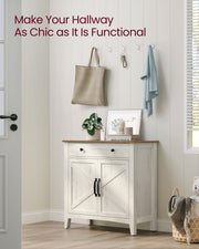 Rustic White and Honey Brown Storage Sideboard with Drawer for Dining Room by Vasagle