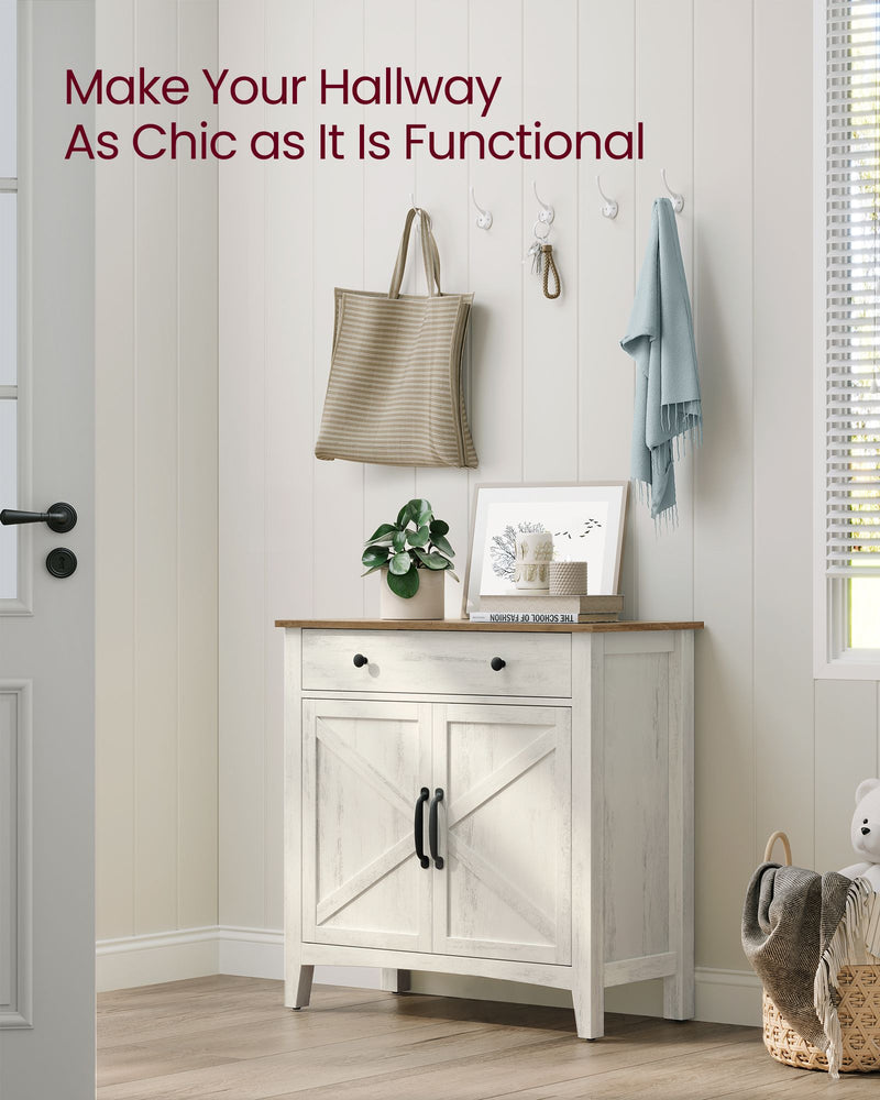 Rustic White and Honey Brown Storage Sideboard with Drawer for Dining Room by Vasagle