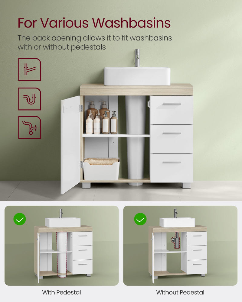 Under Sink Bathroom Storage Cabinet with 3 Drawers Space Saving Design by Vasagle