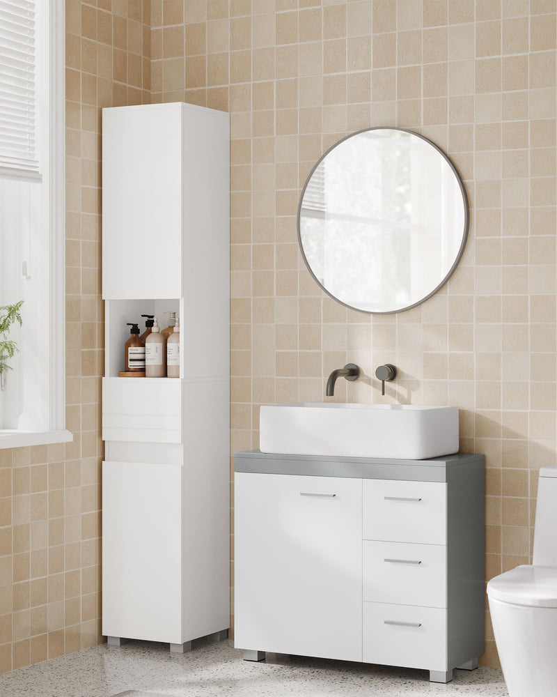 White Under Sink Bathroom Cabinet with Storage Shelves for Small Spaces by Vasagle