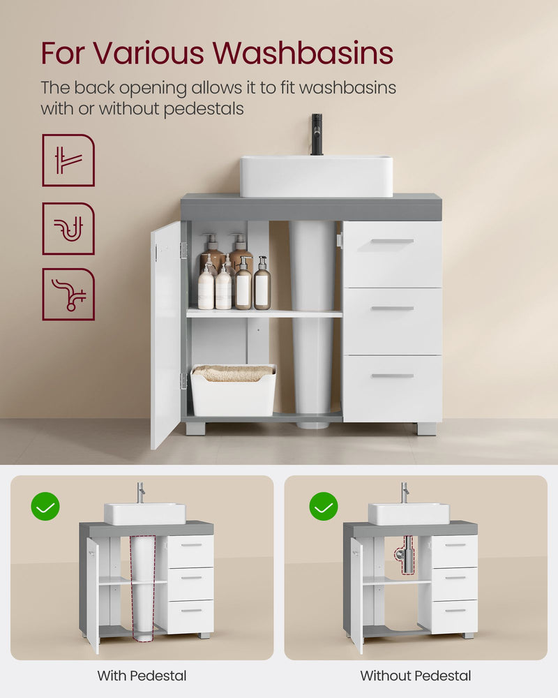 White Under Sink Bathroom Cabinet with Storage Shelves for Small Spaces by Vasagle