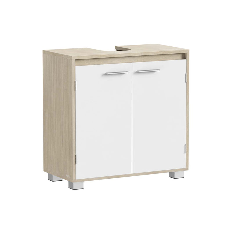 Under Sink Bathroom Cabinet with Adjustable Storage in Natural Beige and Cloud White by Vasagle