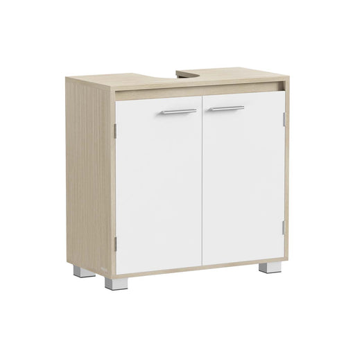 Under Sink Bathroom Cabinet with Adjustable Storage in Natural Beige and Cloud White by Vasagle