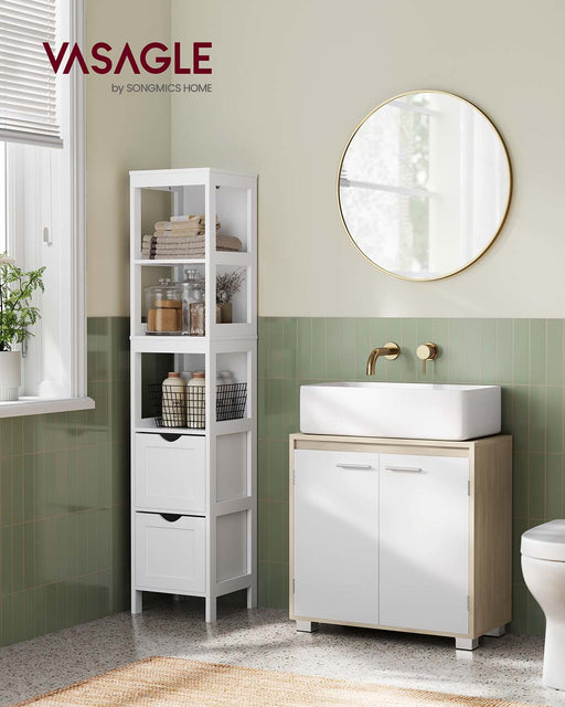 Under Sink Bathroom Cabinet with Adjustable Storage in Natural Beige and Cloud White by Vasagle
