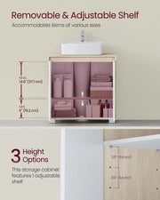 Under Sink Bathroom Cabinet with Adjustable Storage in Natural Beige and Cloud White by Vasagle