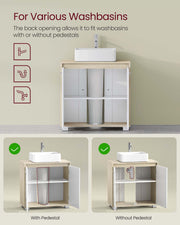 Under Sink Bathroom Cabinet with Adjustable Storage in Natural Beige and Cloud White by Vasagle