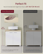 Under Sink Bathroom Cabinet with Adjustable Storage in Natural Beige and Cloud White by Vasagle