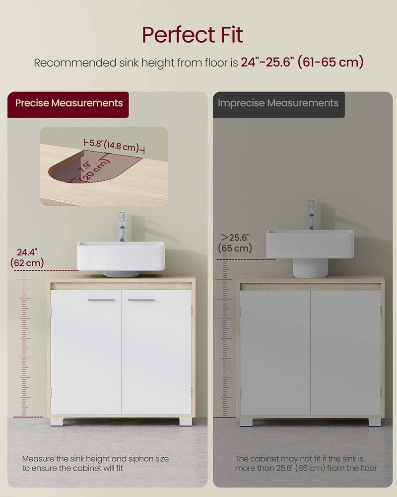 Under Sink Bathroom Cabinet with Adjustable Storage in Natural Beige and Cloud White by Vasagle