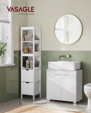 White Under Sink Bathroom Cabinet with Adjustable Storage Shelves by Vasagle