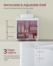 White Under Sink Bathroom Cabinet with Adjustable Storage Shelves by Vasagle