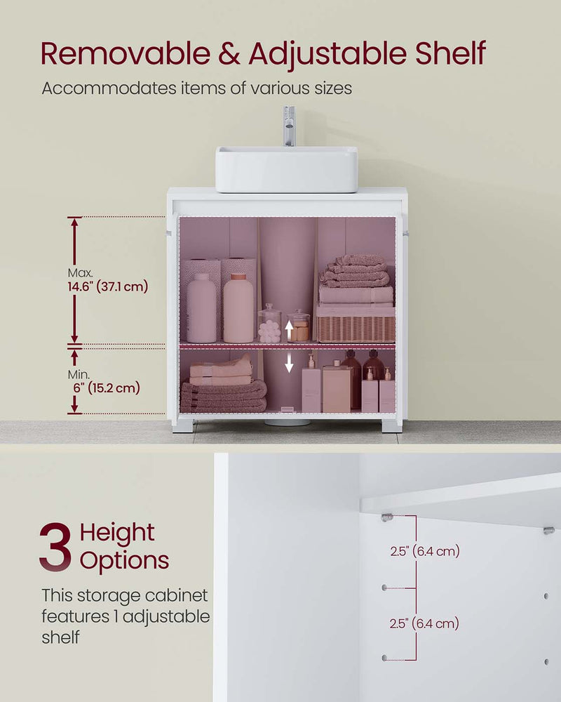 White Under Sink Bathroom Cabinet with Adjustable Storage Shelves by Vasagle