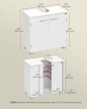 White Under Sink Bathroom Cabinet with Adjustable Storage Shelves by Vasagle
