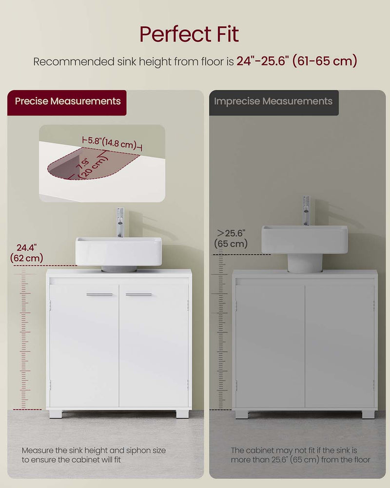 White Under Sink Bathroom Cabinet with Adjustable Storage Shelves by Vasagle