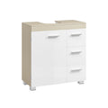 Under Sink Bathroom Storage Cabinet For Pedestal and Non Pedestal Basins with 3 Drawers - White & Oak VASAGLE