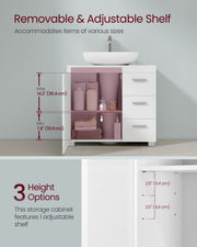 White Under Sink Bathroom Cabinet with 3 Drawers and 2 Compartments For Pedestal and Non Pedestal Basins VASAGLE