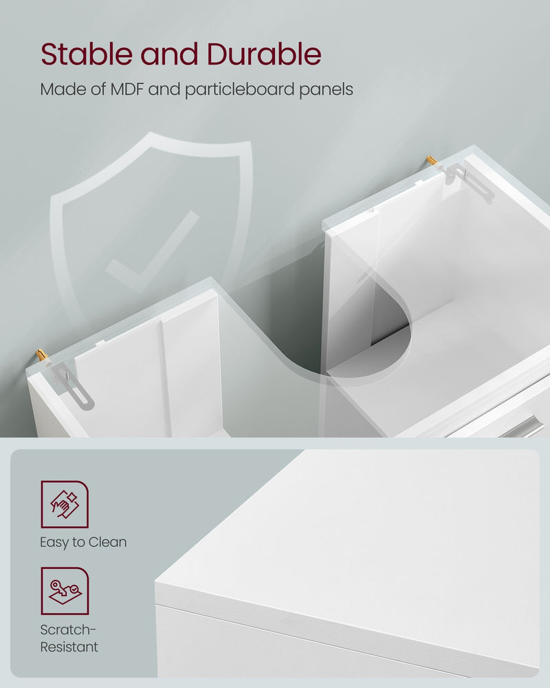 White Under Sink Bathroom Cabinet with 3 Drawers and 2 Compartments For Pedestal and Non Pedestal Basins VASAGLE