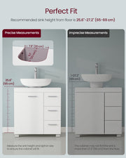 White Under Sink Bathroom Cabinet with 3 Drawers and 2 Compartments For Pedestal and Non Pedestal Basins VASAGLE
