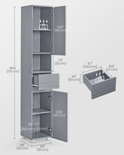 Slim Grey Bathroom Storage Cabinet with Drawer and Adjustable Shelf by Vasagle