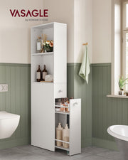 Tall White Bathroom Storage Cabinet with Shelves and Drawer for Small Spaces by Vasagle