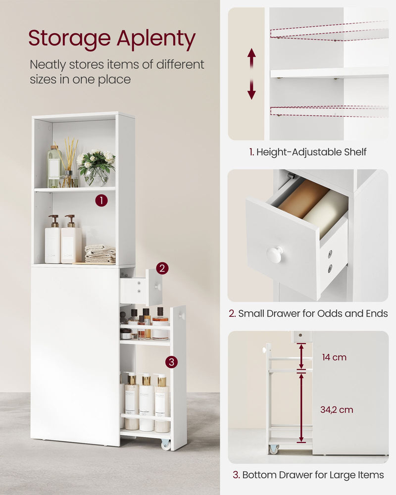 Tall White Bathroom Storage Cabinet with Shelves and Drawer for Small Spaces by Vasagle