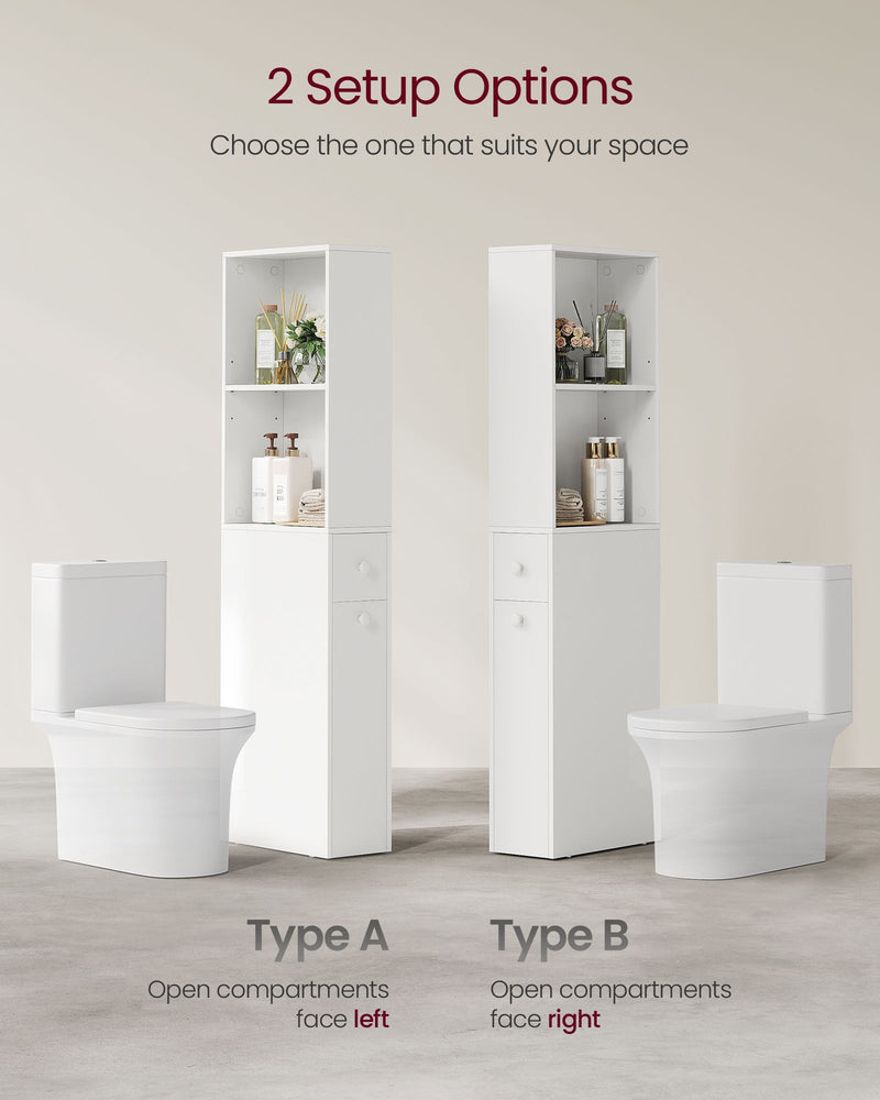 Tall White Bathroom Storage Cabinet with Shelves and Drawer for Small Spaces by Vasagle