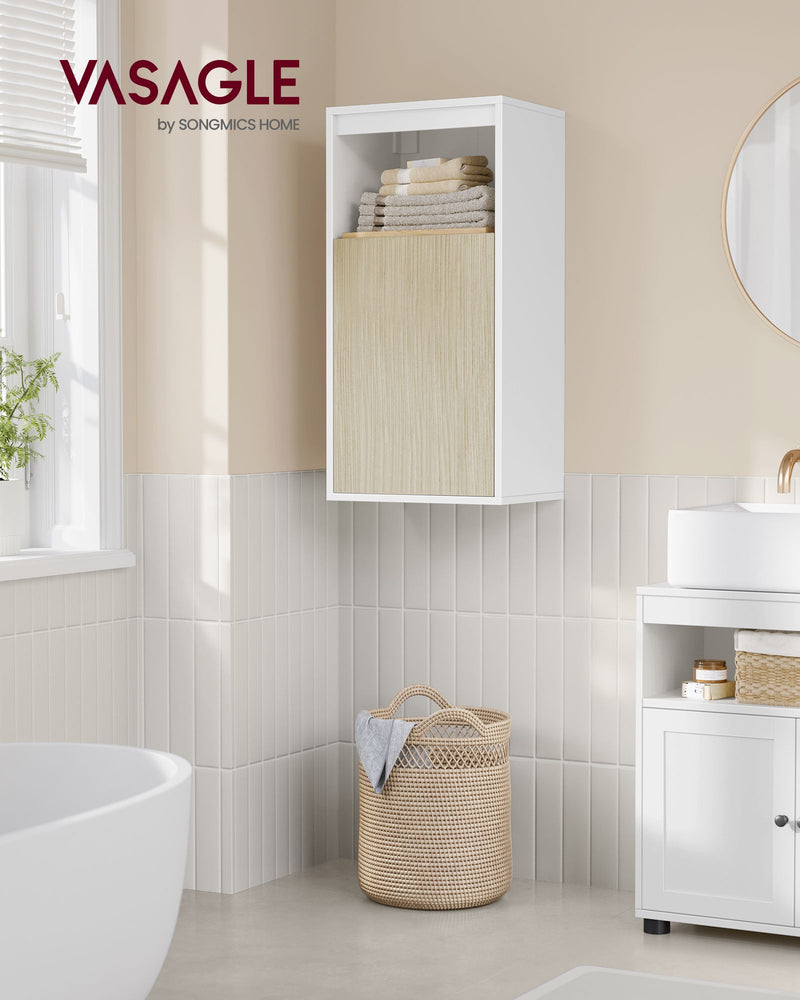 Wall Mounted Bathroom Cabinet in Cloud White and Natural Beige With Adjustable Shelves by Vasagle