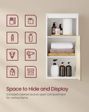 Wall Mounted Bathroom Cabinet in Cloud White and Natural Beige With Adjustable Shelves by Vasagle