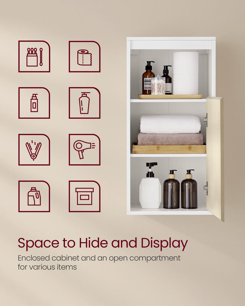 Wall Mounted Bathroom Cabinet in Cloud White and Natural Beige With Adjustable Shelves by Vasagle