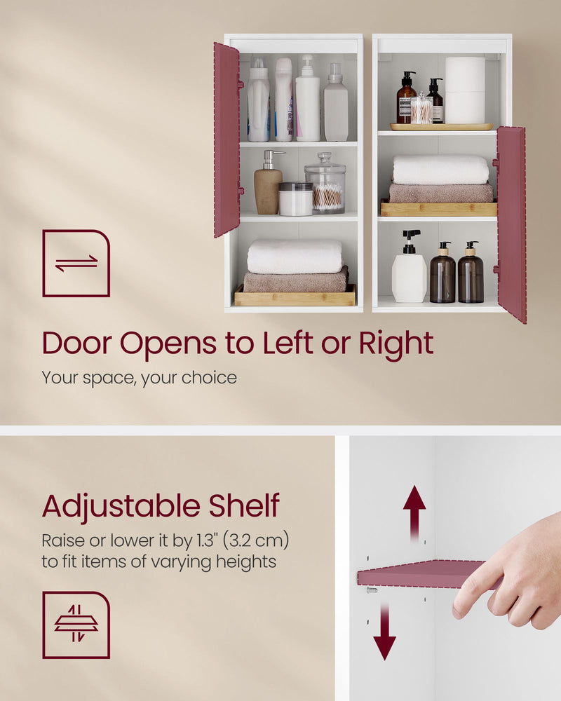 Wall Mounted Bathroom Cabinet in Cloud White and Natural Beige With Adjustable Shelves by Vasagle