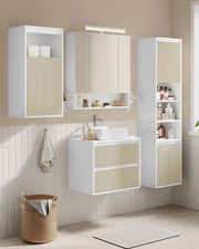 Wall Mounted Bathroom Cabinet in Cloud White and Natural Beige With Adjustable Shelves by Vasagle