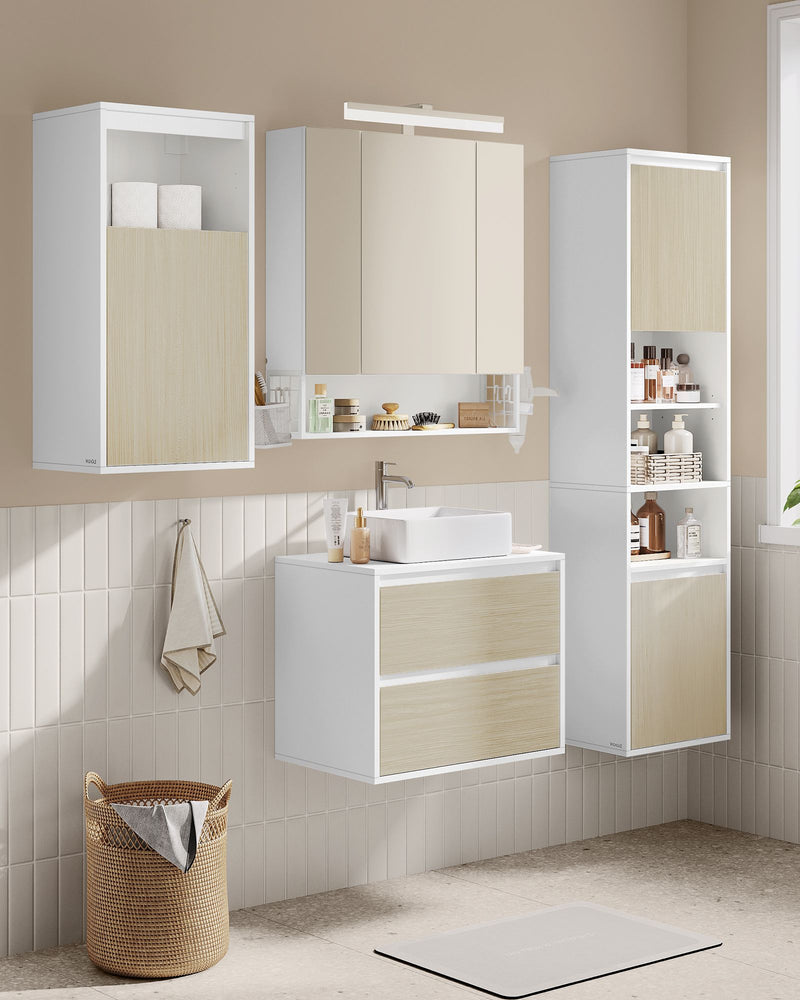 Wall Mounted Bathroom Cabinet in Cloud White and Natural Beige With Adjustable Shelves by Vasagle