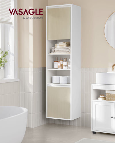 Wall Mounted Bathroom Cabinet in Cloud White and Beige with Storage Shelves by Vasagle