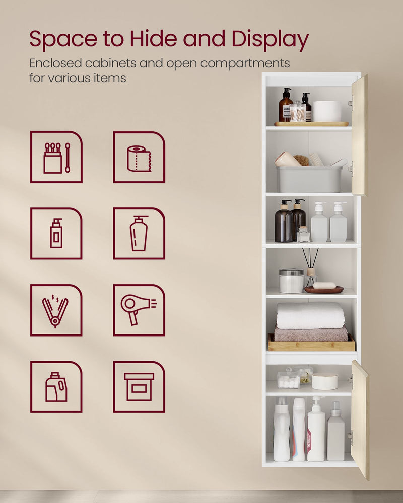 Wall Mounted Bathroom Cabinet in Cloud White and Beige with Storage Shelves by Vasagle