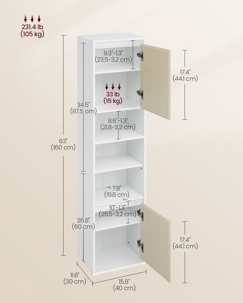 Wall Mounted Bathroom Cabinet in Cloud White and Beige with Storage Shelves by Vasagle