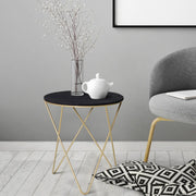 Round Coffee Table with Metal Crossed Legs, Modern Living Room Furniture - Black/Gold Tone (Φ43cm) by Homcom Homcom