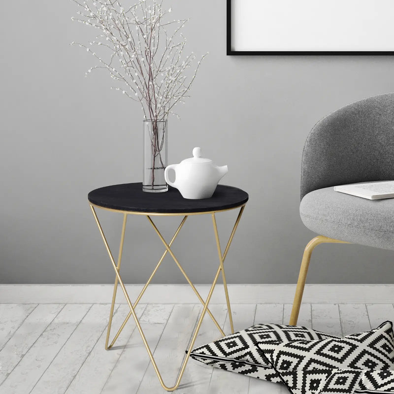 Round Coffee Table with Metal Crossed Legs, Modern Living Room Furniture - Black/Gold Tone (Φ43cm) by Homcom Homcom