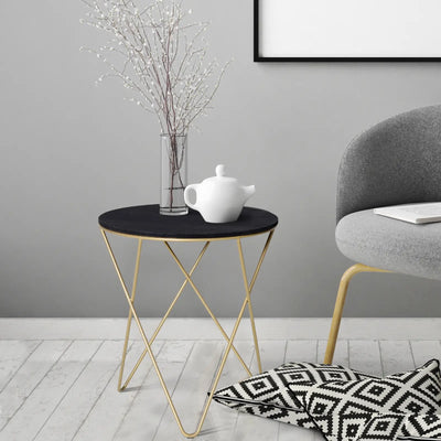 Round Coffee Table with Metal Crossed Legs, Modern Living Room Furniture - Black/Gold Tone (Φ43cm) by Homcom Homcom